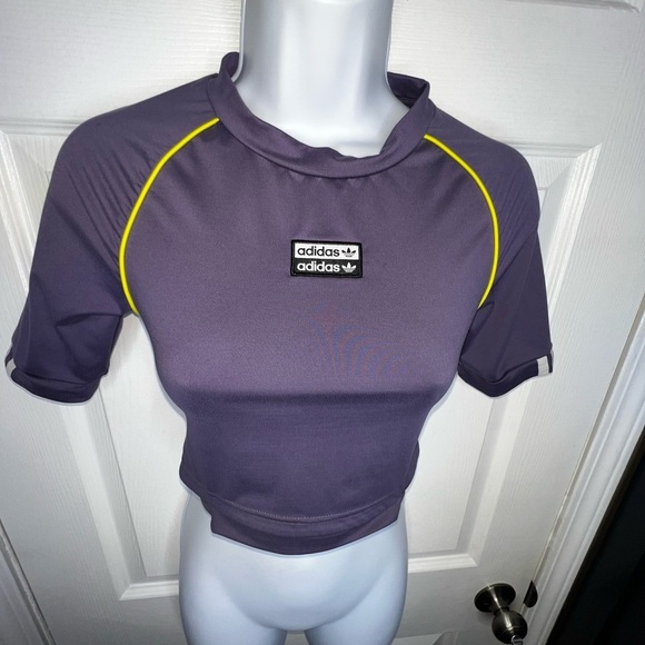 Adidas Women’s Small Originals Cropped Tee Short Sleeve Crop Top S Purple Logo - Picture 2 of 16
